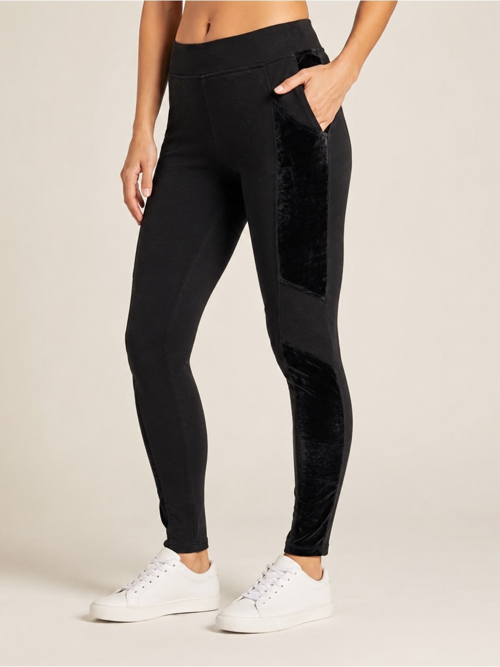XCVI Black Velvet Panel Pull On Pocket Stretch Pants Large Comfort Travel